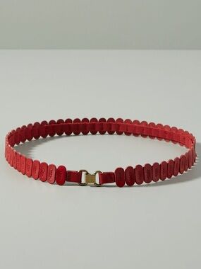 Anthropologie Tabitha Belt Red Leather Stretch Gold Buckle SIZE SMALL NEW